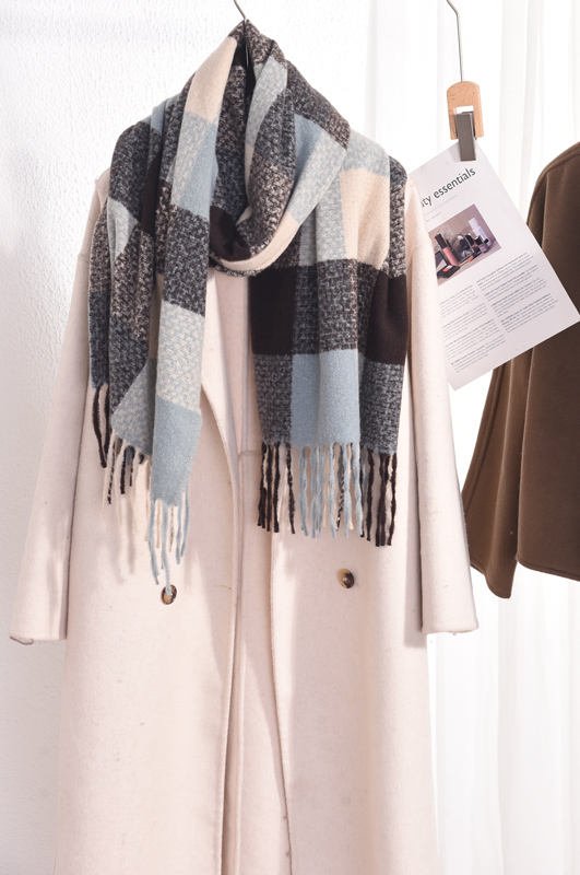 主图_06 Warm Soft Neck Scarves Shawl Pashmina Blanket Ladies Plaid Tassel Cashmere Scarf - Image 3
