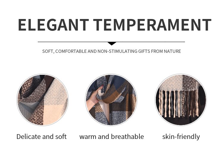 描述图_02 Warm Soft Neck Scarves Shawl Pashmina Blanket Ladies Plaid Tassel Cashmere Scarf - Image 7