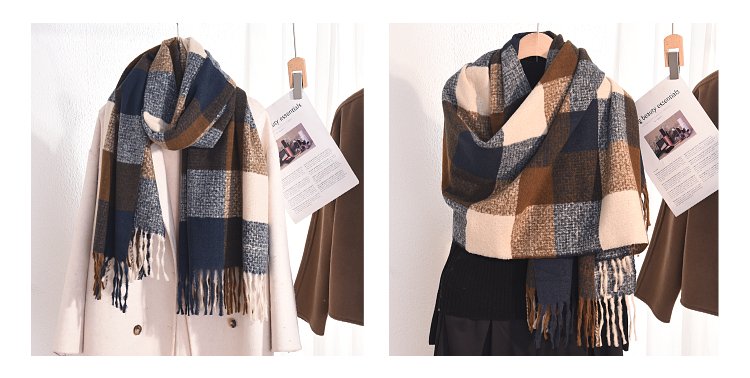 描述图_04 Warm Soft Neck Scarves Shawl Pashmina Blanket Ladies Plaid Tassel Cashmere Scarf - Image 2