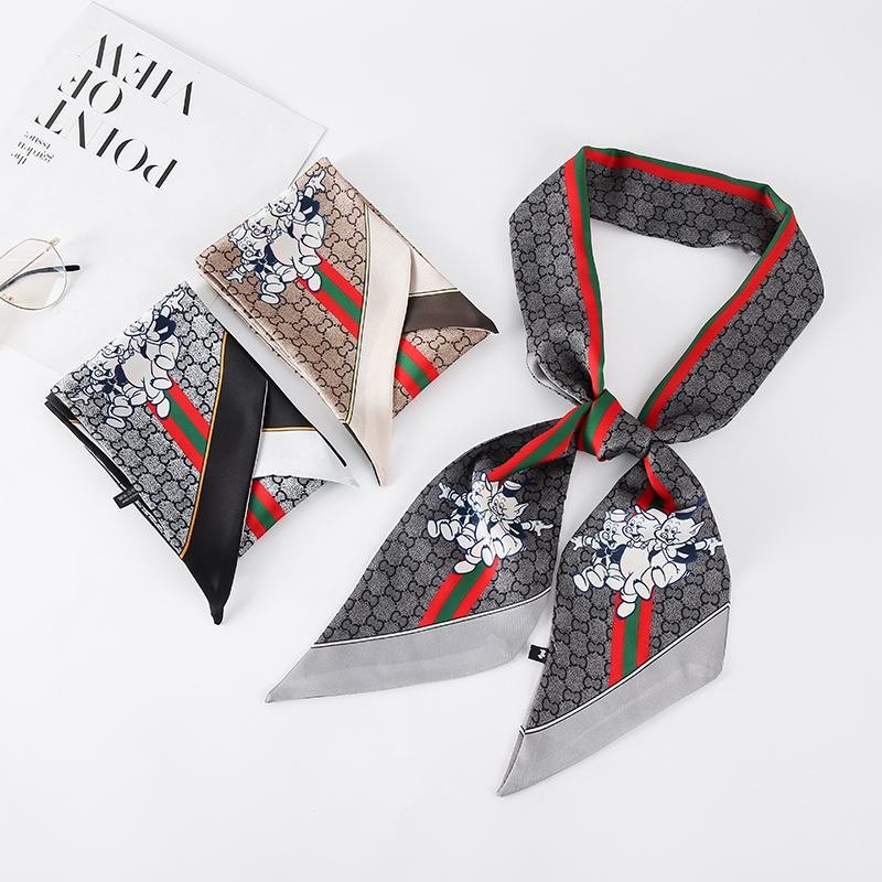 描述图_09 Women's Printed Fashion Thin Narrow Long Silk Scarf
