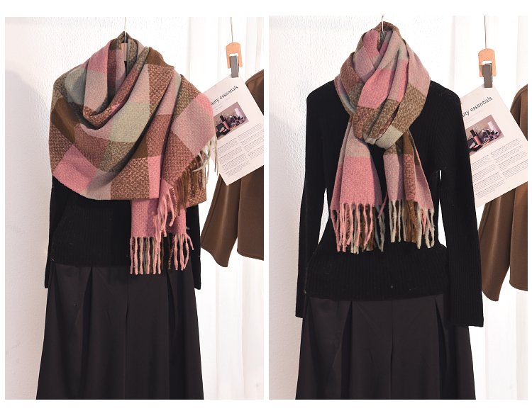 Warm Soft Neck Scarves Shawl Pashmina Blanket Ladies Plaid Tassel Cashmere Scarf 描述图 12